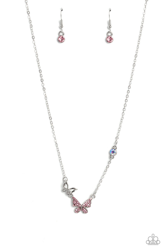 Can't BUTTERFLY Me Love - Pink Butterfly Iridescent Rhinestone Necklace - Paparazzi Accessories