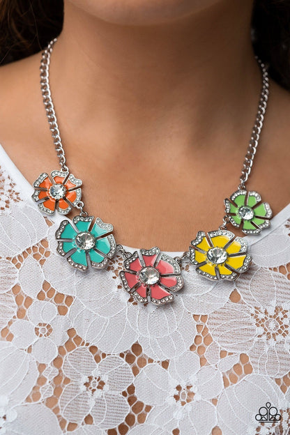 Playful Posies - Multi Enamel Flower Necklace - Life of the Party Exclusive - Paparazzi Accessories