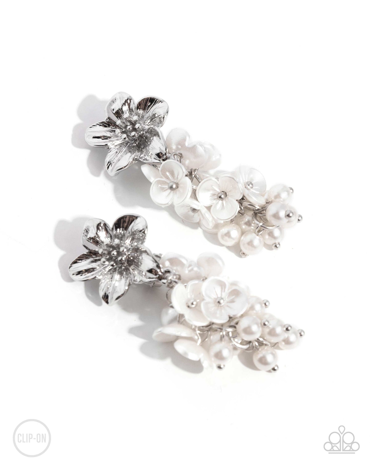 Bouquet Bling - White Clip-on Earrings - Paparazzi Accessories