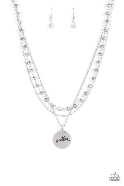 Promoted to Grandma - Silver Crystal Bead Layered "Grandma" Necklace - Paparazzi Accessories