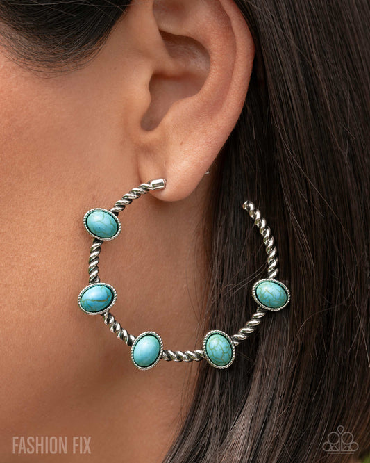 Canyon Course - Blue Turquoise Crackle Stone Silver Hoop Earrings - Simply Santa Fe August 2025 - Paparazzi Accessories