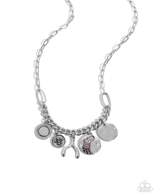 Chic Century - Purple Rhinestone Silver Wishbone Charm Necklace - Paparazzi Accessories