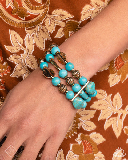 Coachella Confidence - Blue Crackle Stone Gold Stretchy Bracelet - Simply Santa Fe January 2025
