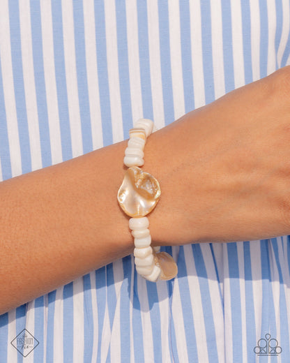 Coastal Caliber - White - Seashell Bead Paparazzi Stretchy Bracelet - March 2025 Sunset Sightings
