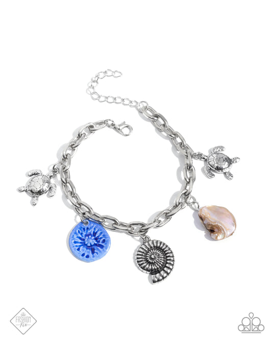 Coastal Connoisseur - Blue - Shell and Turtle Charm Paparazzi Lobster Claw Bracelet - March 2025 Sunset Sightings