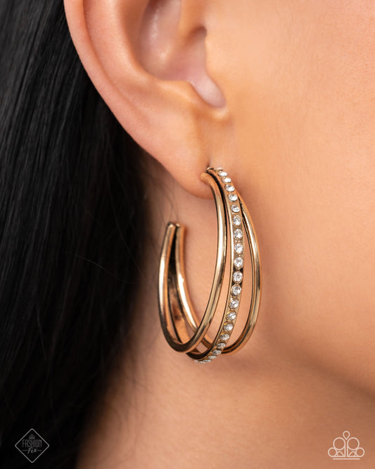 Commanding Culture - Gold - White Rhinestone Paparazzi Hoop Earrings - March 2025 Magnificent Musings