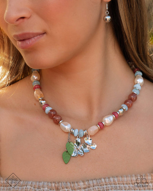 Cottagecore Chic - Multi - Beaded Flower and Leaf Paparazzi Short Necklace - March 2025 Glimpses of Malibu