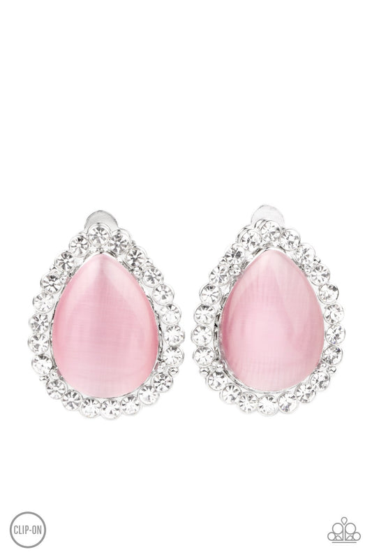 Downright Demure - Pink Cat's Eye Stone Clip-on Earrings - Paparazzi Accessories