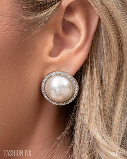 Dazzling Duplicate - White Post Earrings - Fiercely 5th Avenue August 2025 - Paparazzi Accessories