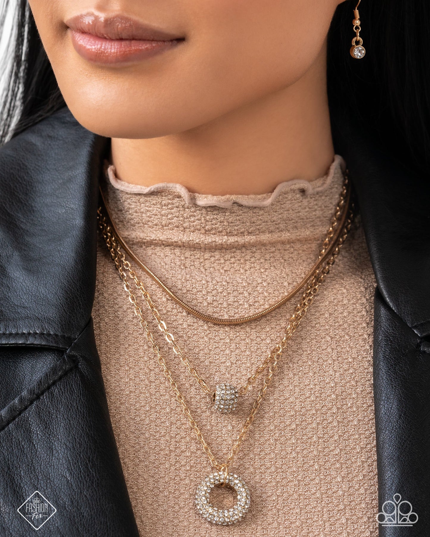 Dominant Dignity - Gold - Tiered Chain White Rhinestone Paparazzi Short Necklace - March 2025 Magnificent Musings