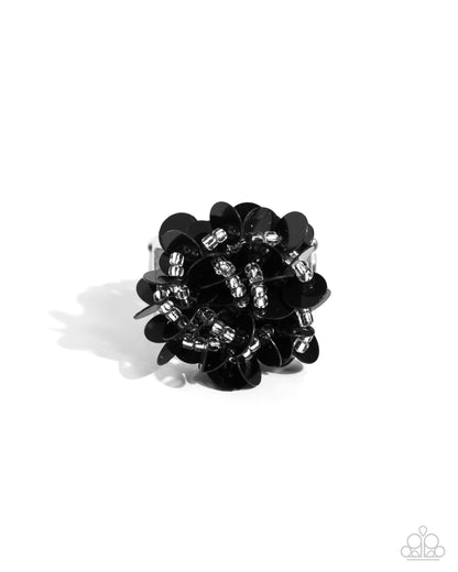 Dynamic Disco - Black Sequin Ring - Paparazzi Accessories