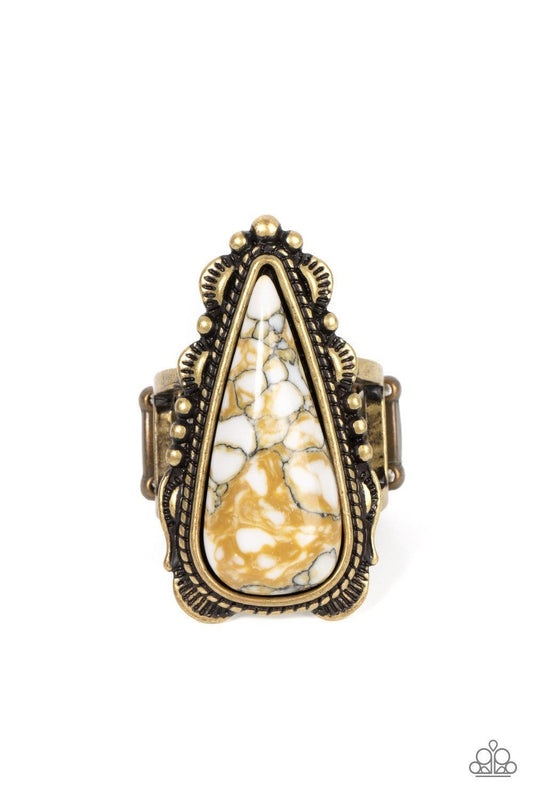 Canyon Collector - Brass and Marbled Stone Ring - Paparazzi Accessories