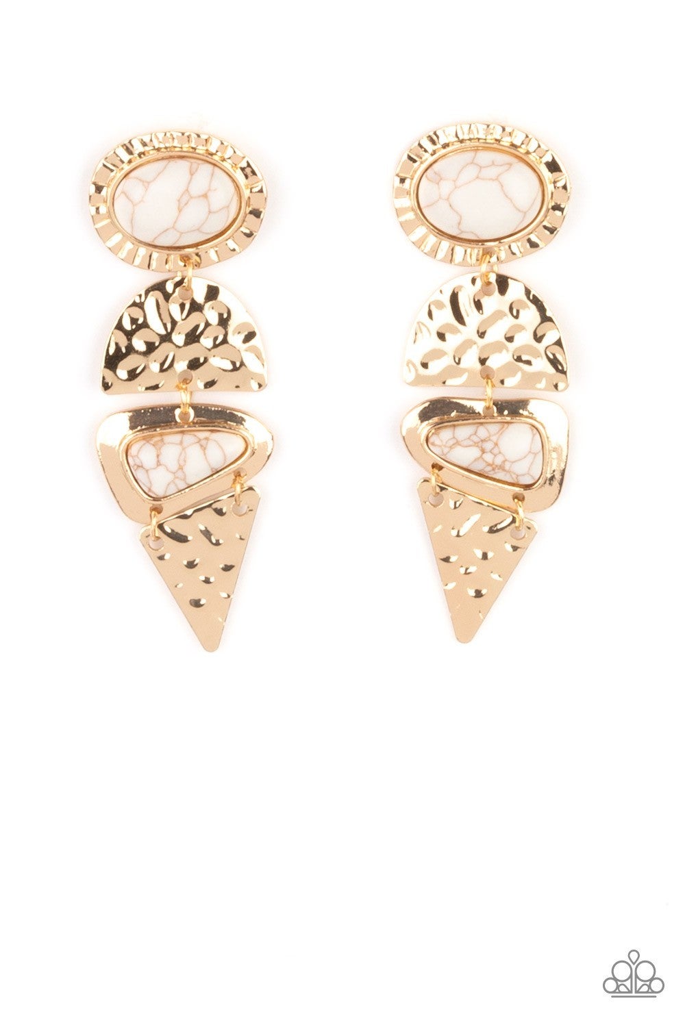 Earthy Extravagance - Gold - White Crackle Stone Post Earrings - Paparazzi Accessories