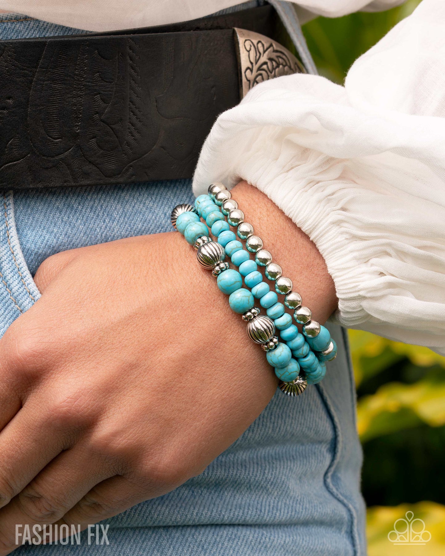 Earthy Express - Blue Turquoise Crackle Stone Stretchy Bracelets - Simply Santa Fe August 2025 - Paparazzi Accessories
