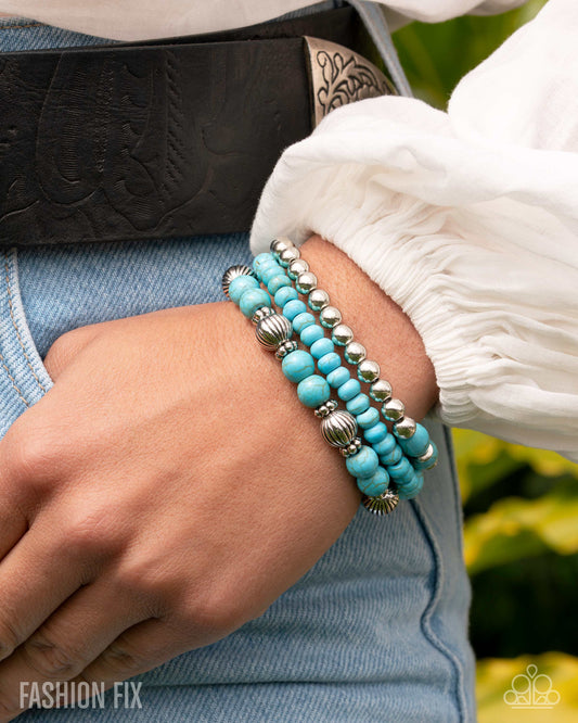Earthy Express - Blue Turquoise Crackle Stone Stretchy Bracelets - Simply Santa Fe August 2025 - Paparazzi Accessories