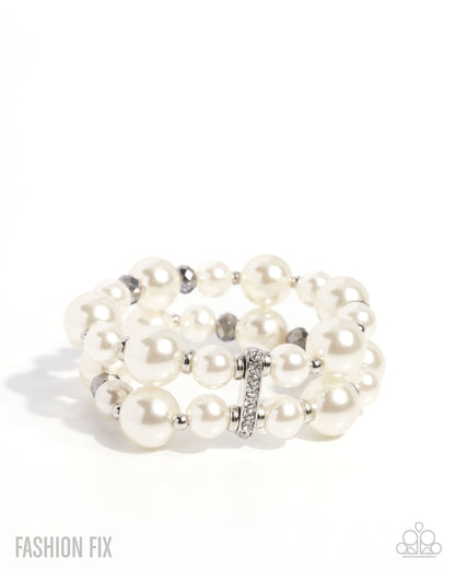 Elegant Echo - White Stretchy Bracelet - Fiercely 5th Avenue August 2025 - Paparazzi Accessories