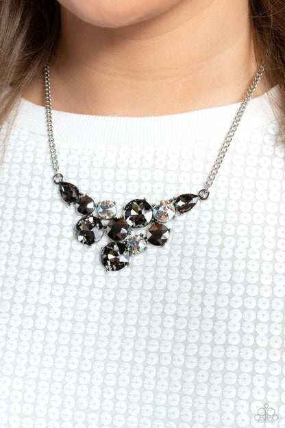 Round Royalty - Silver - Smoky, Hematite, and White Gem Necklace - Paparazzi Accessories