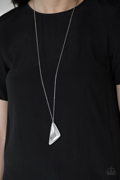 Ultra Sharp - White - Triangle Rhinestone Pendant Necklace - Paparazzi Accessories