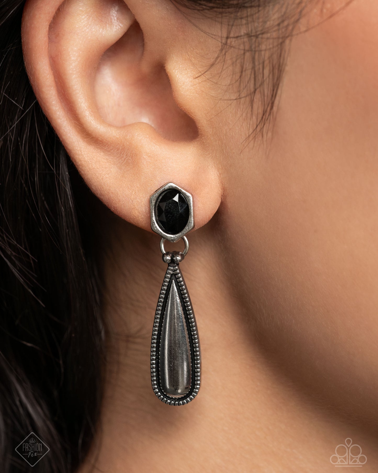 Festival Fame - Black & Silver Post Earrings - Paparazzi Accessories