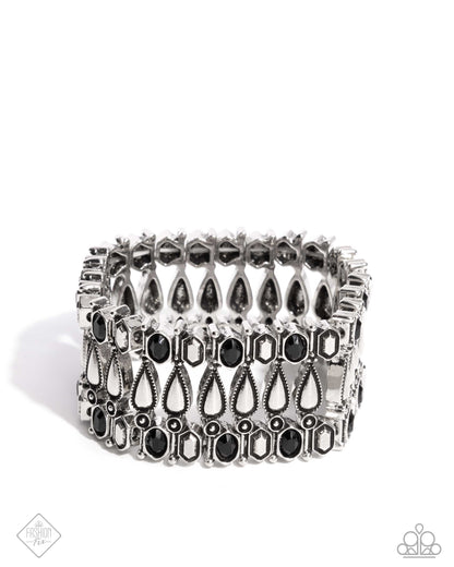 Festival Fencing - Black & Silver Stretchy Bracelet - Paparazzi Accessories