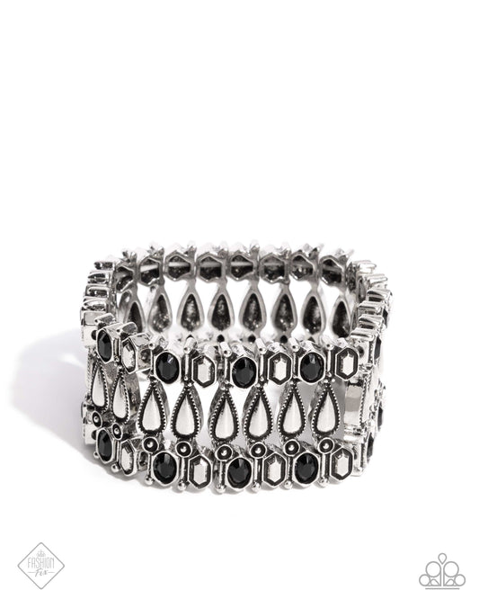 Festival Fencing - Black & Silver Stretchy Bracelet - Paparazzi Accessories