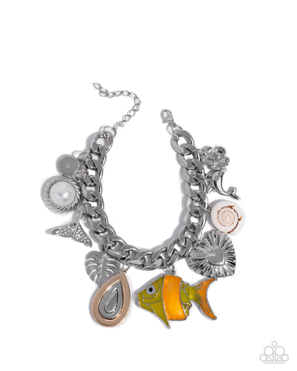 Fish Frenzy - Orange Charm Silver Clasp Bracelet - Empower Me Pink Exclusive 2025 - Paparazzi Accessories