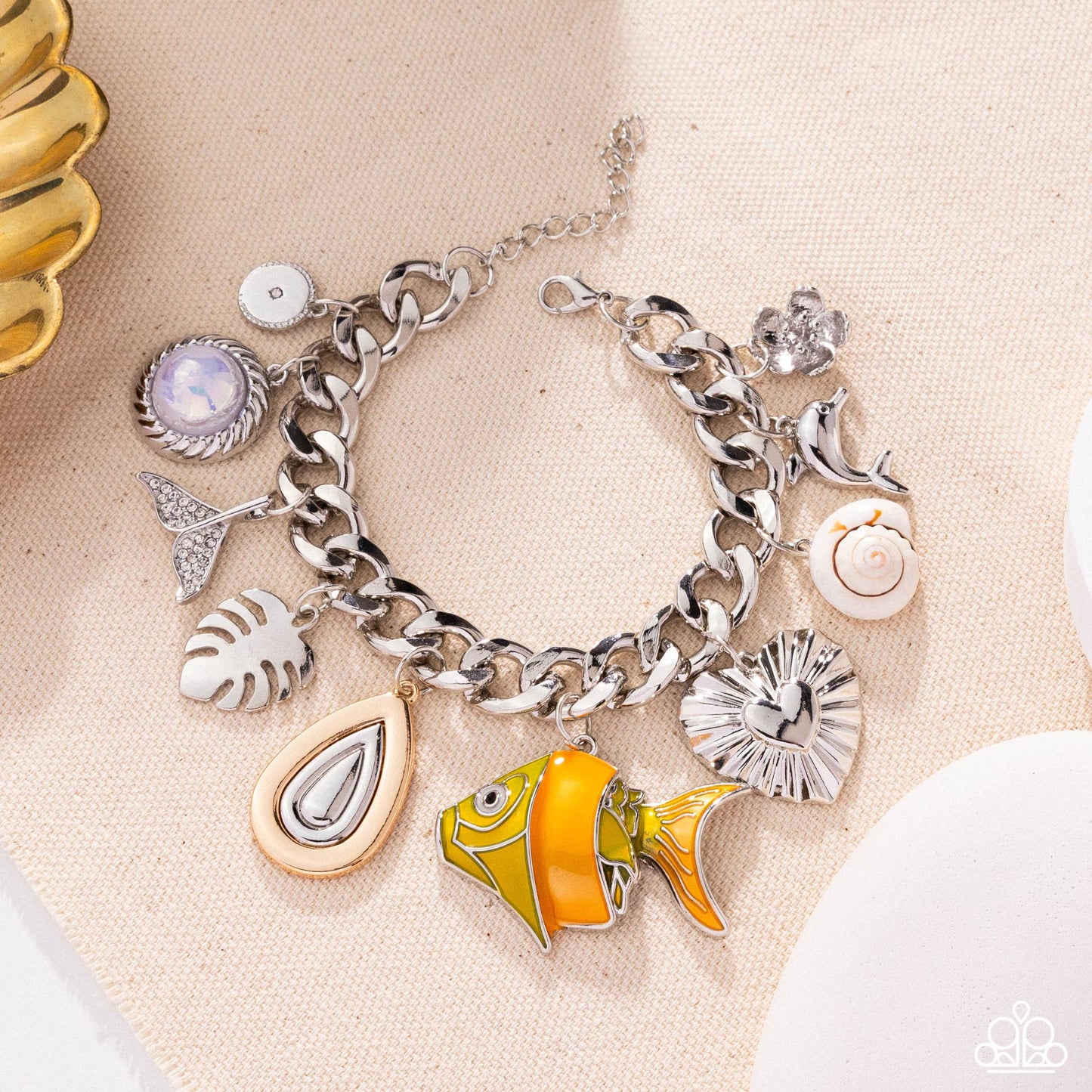 Fish Frenzy - Orange Charm Silver Clasp Bracelet - Empower Me Pink Exclusive 2025 - Paparazzi Accessories