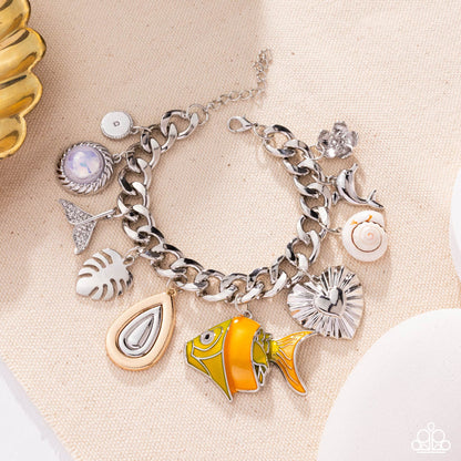 Fish Frenzy - Orange Charm Silver Clasp Bracelet - Empower Me Pink Exclusive 2025 - Paparazzi Accessories