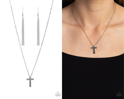 Leave Your Initials - Silver Necklace - T - Paparazzi Accessories