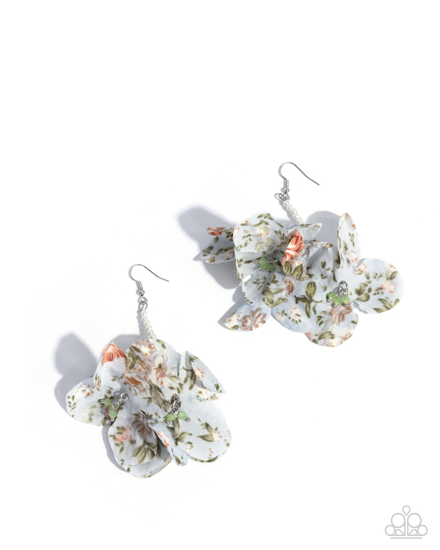 Flourishing Fantasia - Blue Fabric Petal Silver Fishhook Earrings - Empower Me Pink Exclusive 2025 - Paparazzi Accessories