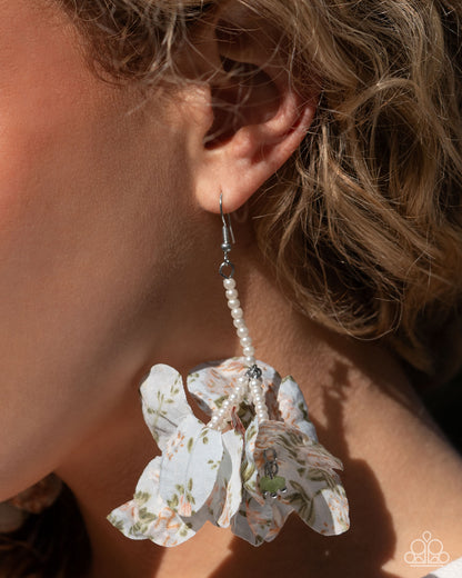 Flourishing Fantasia - Blue Fabric Petal Silver Fishhook Earrings - Empower Me Pink Exclusive 2025 - Paparazzi Accessories