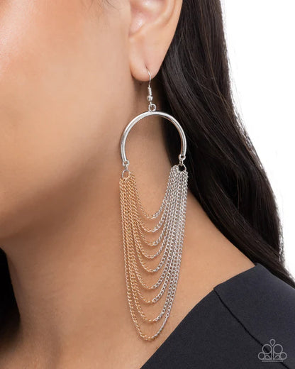 Focused Fringe - Silver and Gold Mixed Metal Chain Earrings - Paparazzi Accessories