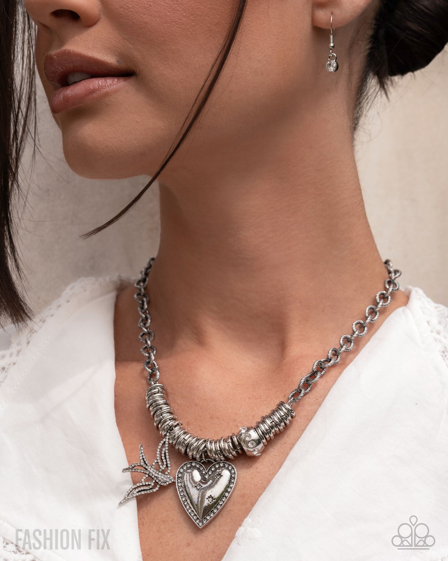 Free-Spirited Freeway - White Rhinestone Necklace - Sunset Sightings August 2025 - Paparazzi Accessories