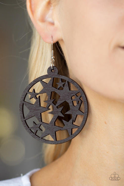 Cosmic Paradise - Brown - Wooden Star Fishhook Earrings - Paparazzi Accessories