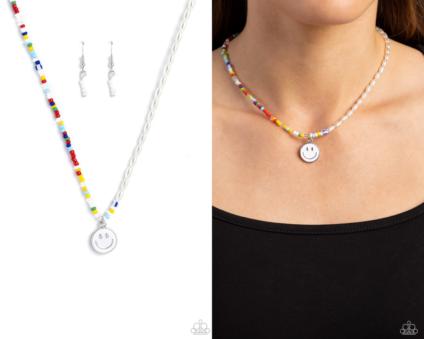 Smiling Showdown - White Pearl Multicolored Seed Bead Necklace - Paparazzi Accessories