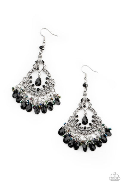 I'll Take That As A Compliment - Black Onyx Crystal Chandelier Fishhook Earrings - Paparazzi Accessories