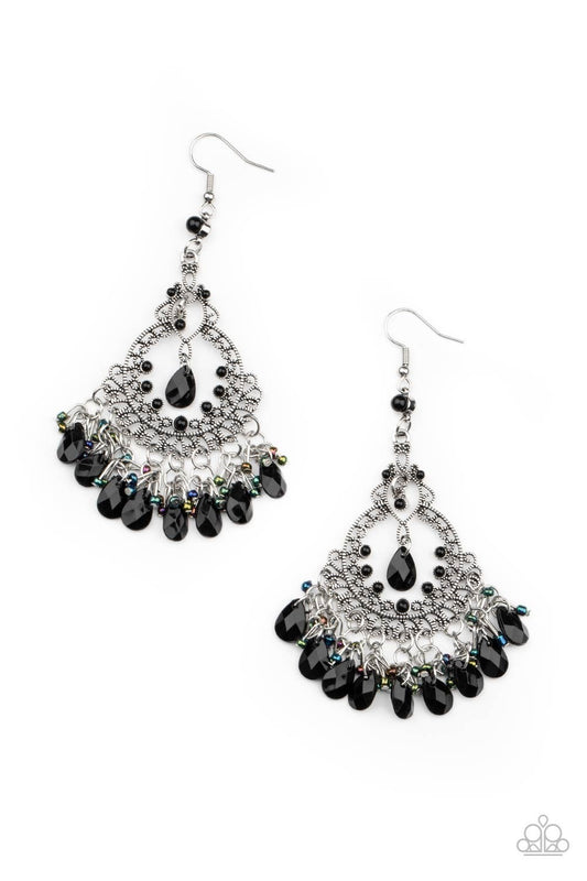 I'll Take That As A Compliment - Black Onyx Crystal Chandelier Fishhook Earrings - Paparazzi Accessories