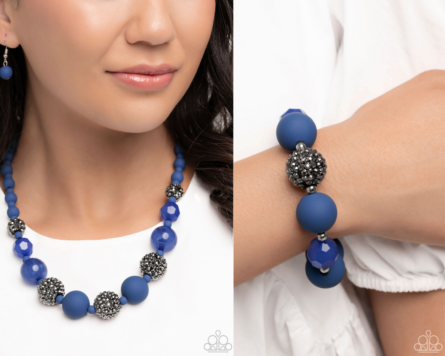Hematite Hallmark - Complete Look Necklace: "Hematite Haute - Blue", Bracelet: "Hematite Honor - Blue" - Paparazzi Accessories