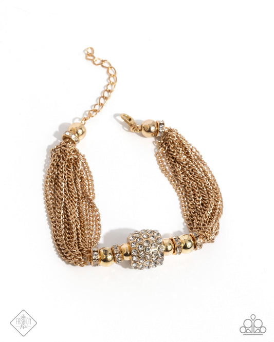 High-Handed Haute - Gold - Chain White Rhinestone Bead Paparazzi Lobster Claw Bracelet - March 2025 Magnificent Musings