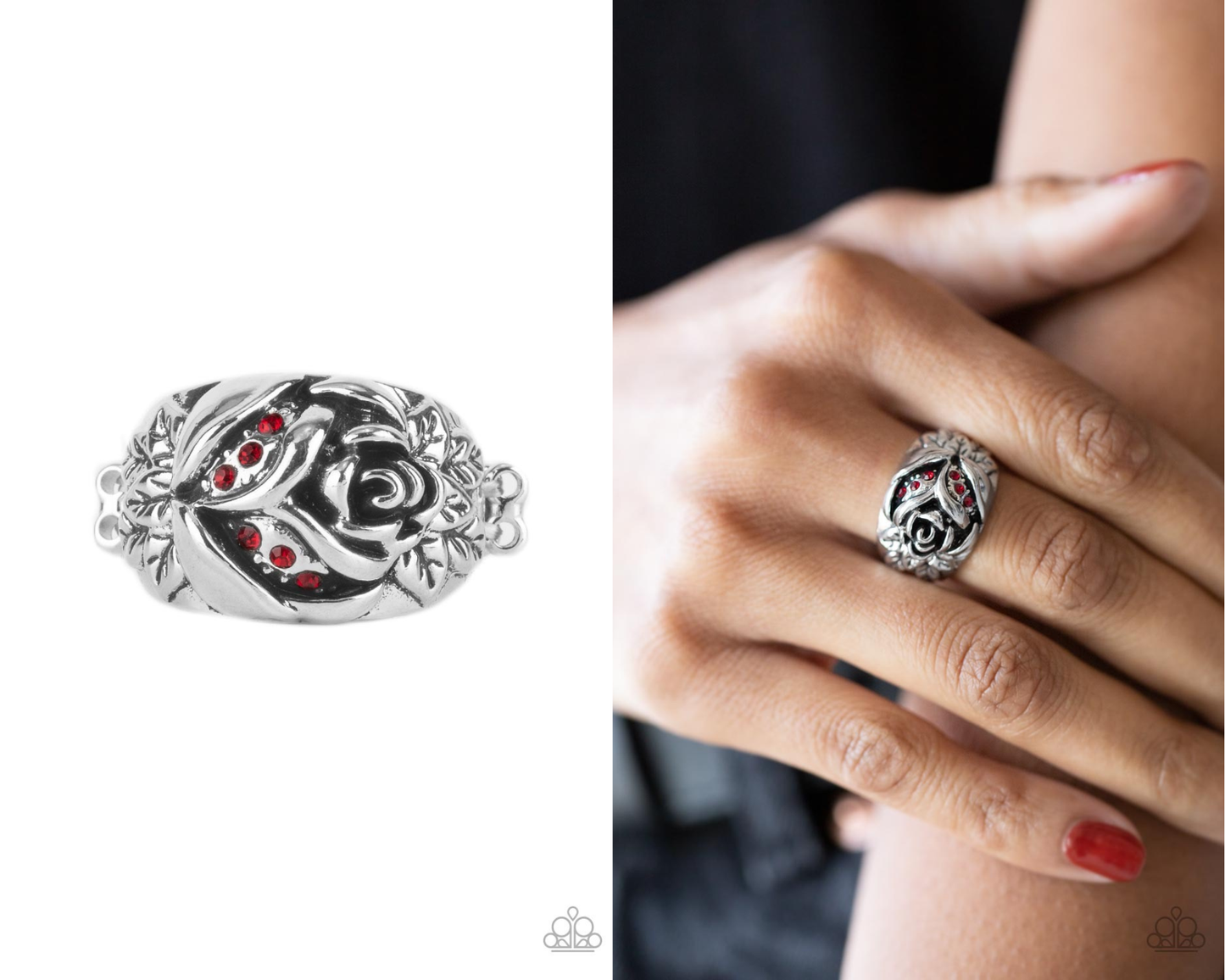 Rose Garden Refinement - Red Rhinestone Silver Ring - Paparazzi Accessories