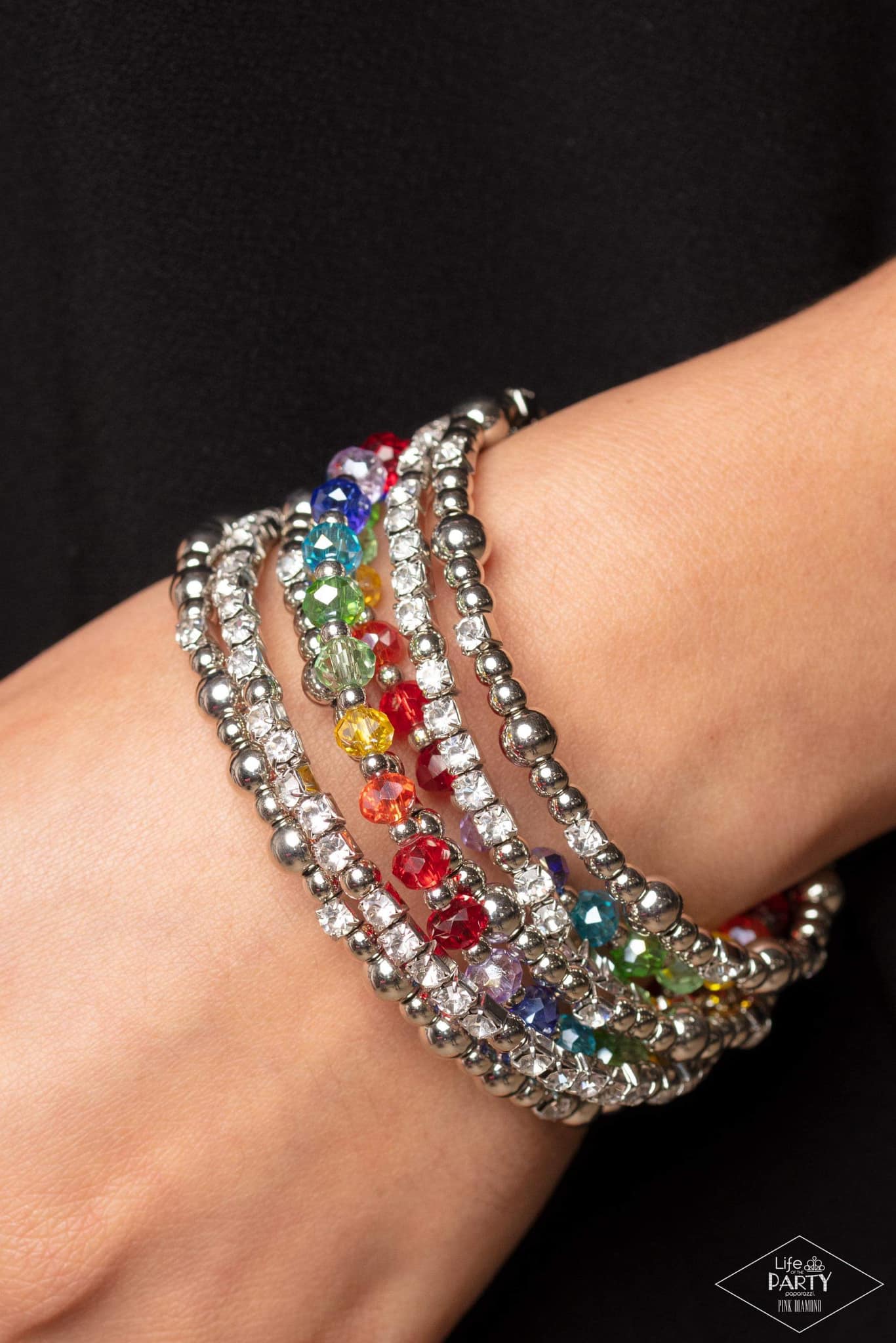 ICE Knowing You - Multi - Rainbow Crystal Coil Bracelet - Life of the Party Pink Diamond Exclusive - Paparazzi Accessories