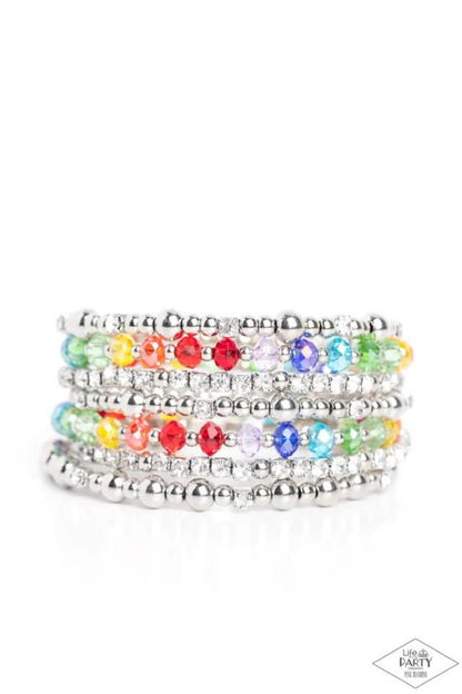 ICE Knowing You - Multi - Rainbow Crystal Coil Bracelet - Life of the Party Pink Diamond Exclusive - Paparazzi Accessories