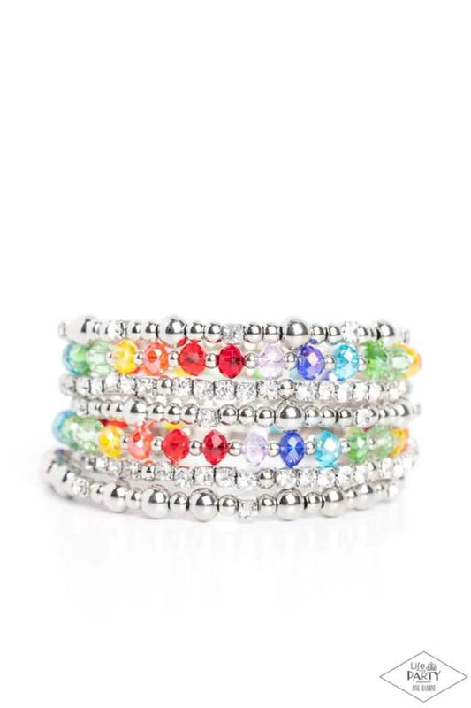 ICE Knowing You - Multi - Rainbow Crystal Coil Bracelet - Life of the Party Pink Diamond Exclusive - Paparazzi Accessories