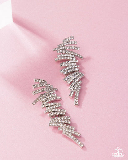 Scattered Surety - White Rhinestone Silver Post Earrings - Customer Appreciation Week 3 - April 2025 - Paparazzi Accessories
