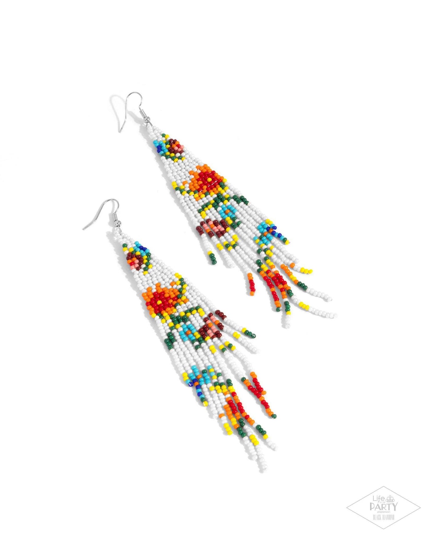 Beaded Gardens - White - Seed Bead Flower Fishhook Earrings - Black Diamond Exclusive - Paparazzi Accessories