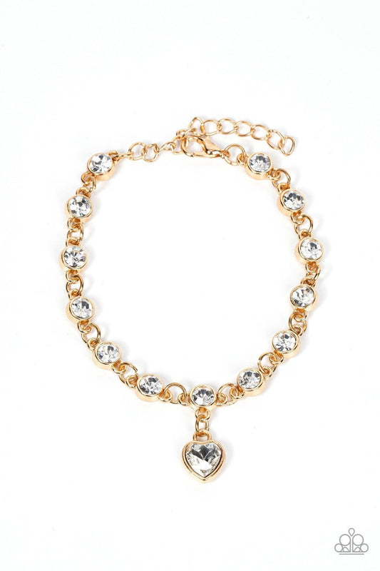 Truly Lovely - Gold - Heart Charm Clasp Bracelet - Paparazzi Accessories