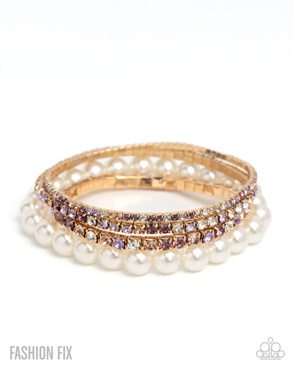 Inherited Indulgence - Multi Rhinestone Strands & Pearl Strand Bracelet - Fiercely 5th Avenue June 2025 - Paparazzi Accessories