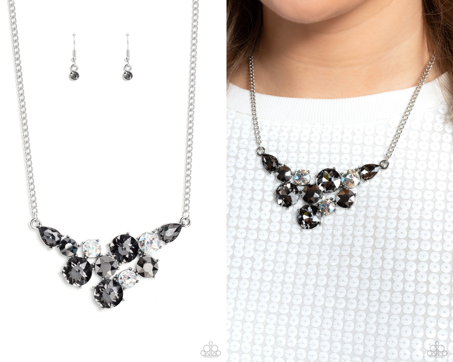 Round Royalty - Silver - Smoky, Hematite, and White Gem Necklace - Paparazzi Accessories