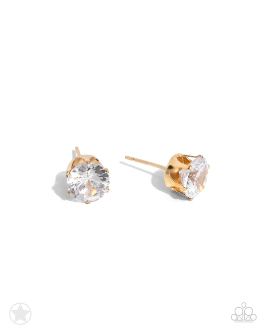 Just In TIMELESS - Gold Solitaire Rhinestone Post Earrings - Paparazzi Accessories