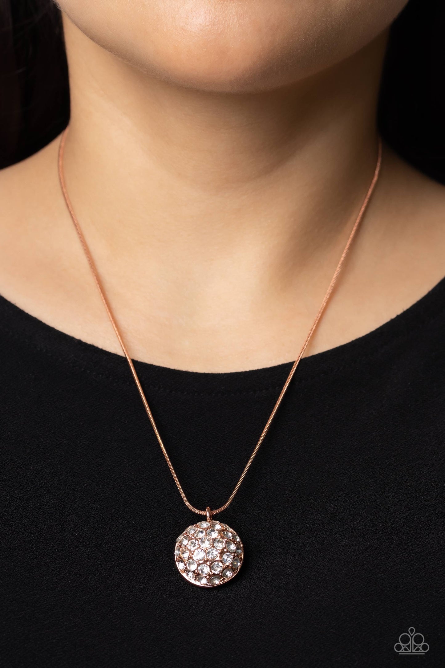Haute Hybrid - Copper - Half Rhinestone Half Pearl Necklace - Paparazzi Accessories
